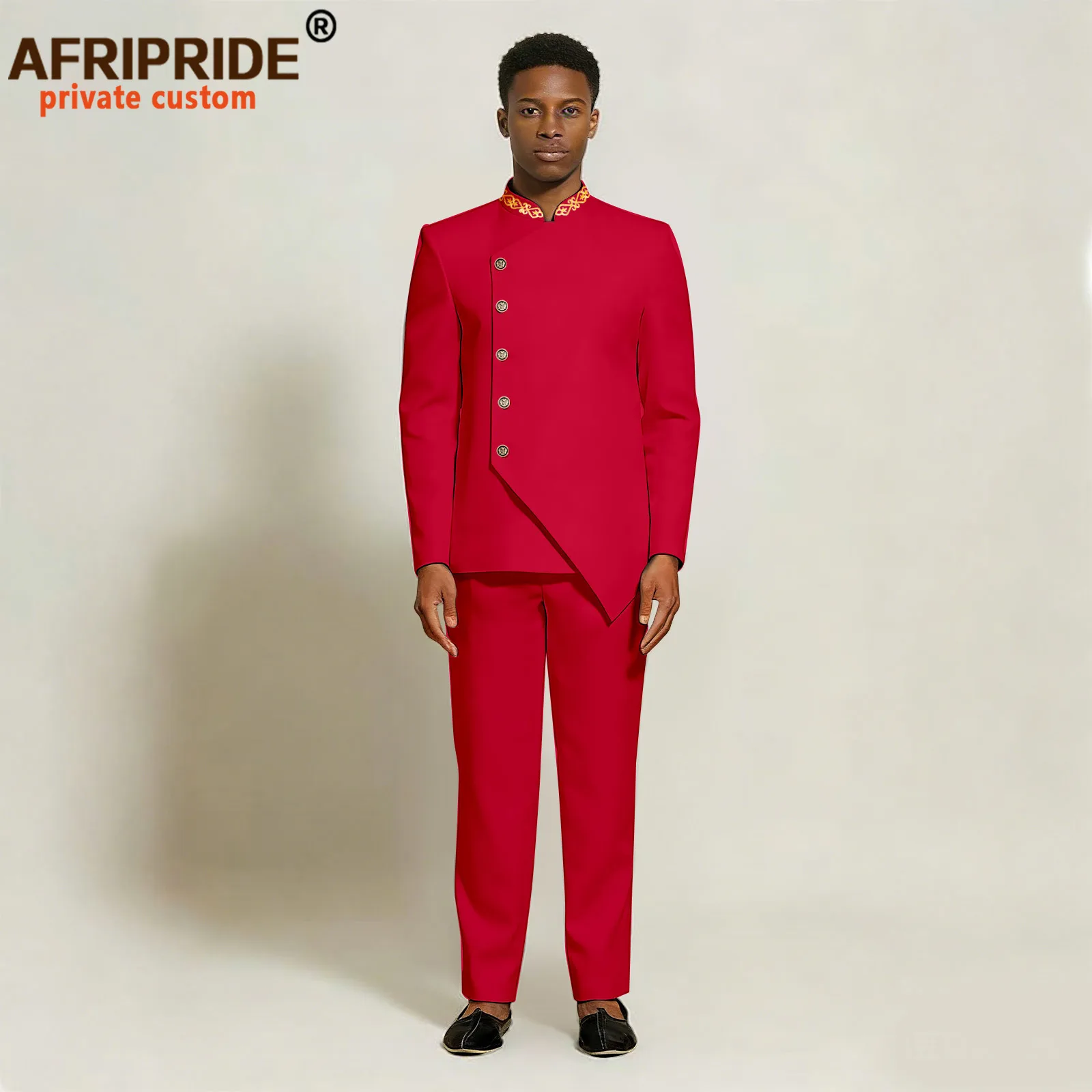 Dashiki Men Suit Slim Fit Embroidery Single Breasted Full Sleeve Blazer and Trousers Set Formal Outfits African Clothes 2616055