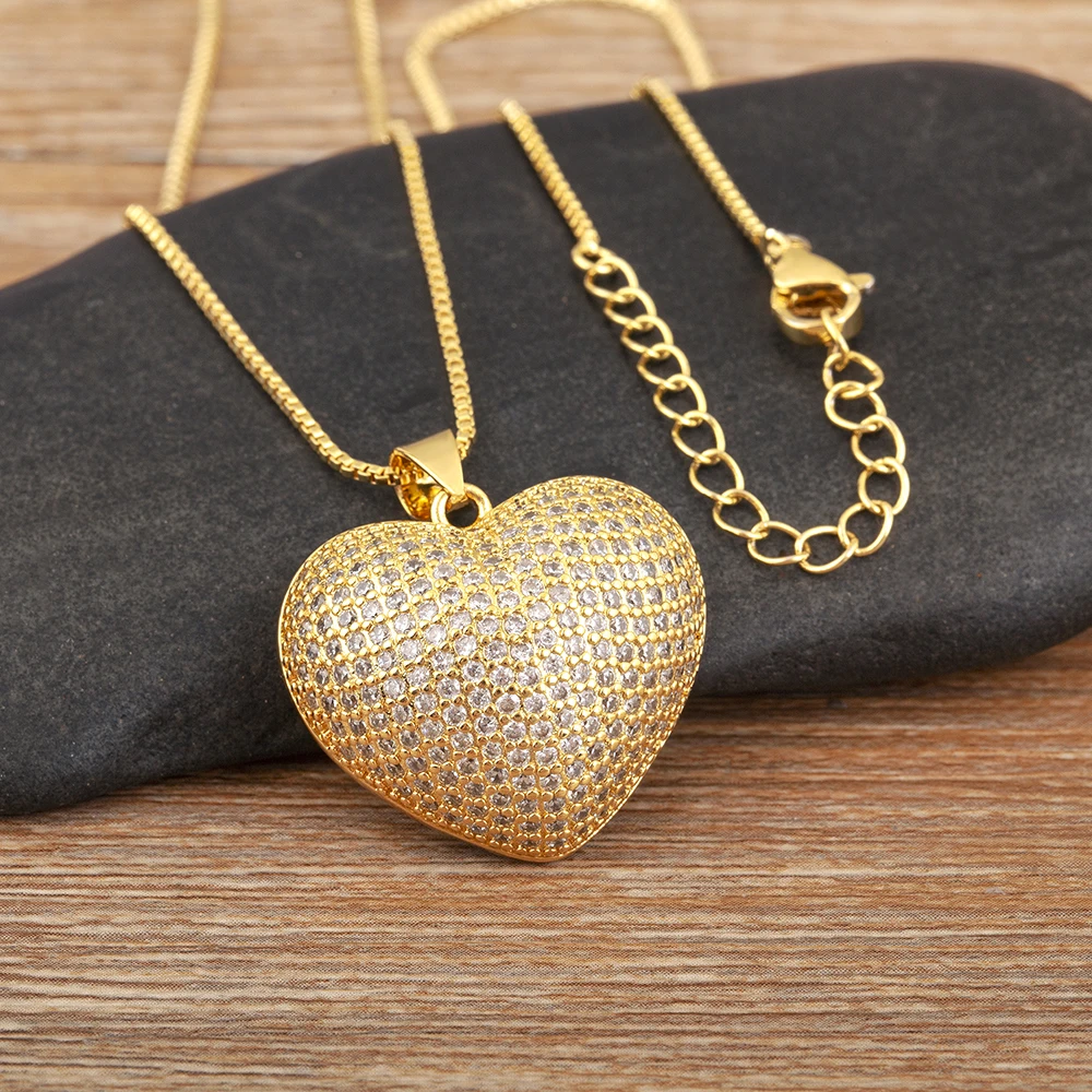 Nidin New Fashion Lucky Heart Shape Pave Shiny Crystal Zircon Pendant Necklace For Women Men Light Luxury Jewelry Accessories ﻿