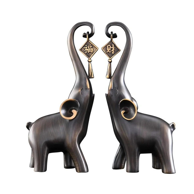 

All-copper Caifu Elephant A pair of lucky home porch TV cabinet bookcase office desktop light luxury high-end ornament