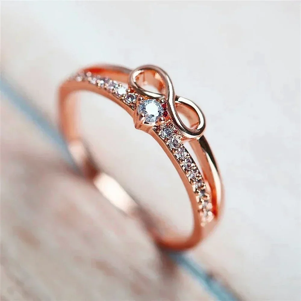 2026 Chic Bow Shape Finger Ring for Women Infinity Sign Cubic Zirconia Rings Fashion  Accessories Daily Party Jewelry