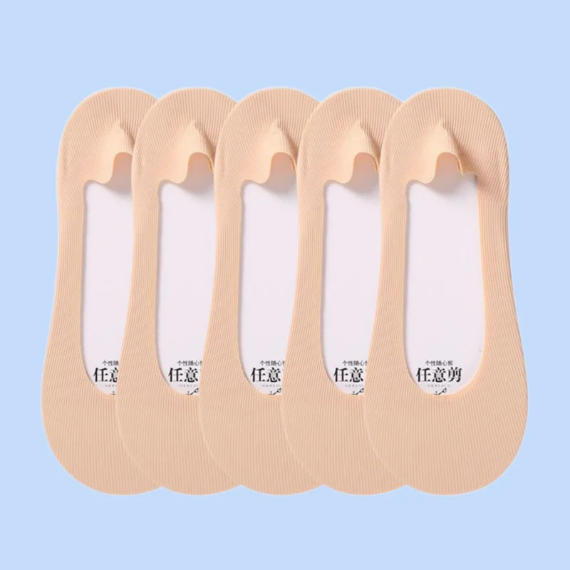 Meias de seda gelo invisível para mulheres, meias rasas para tornozelo, corte baixo, silicone, salto sem queda, listrado, 5 pares, 10 pares