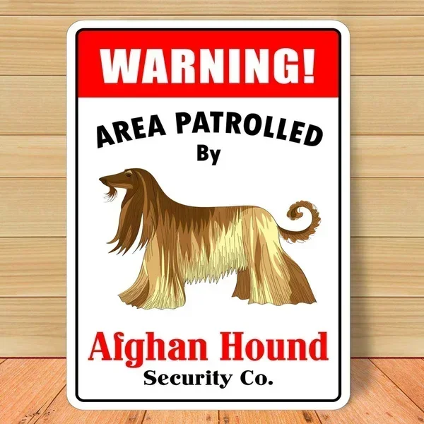 Warning Area Patrolled By Afghan Hound Vintage Novelty Funny Tin Sign  Bar Pub Home Metal Poster 40x30cm 16 x 12 inches