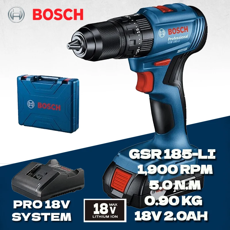 Bosch Cordless Drill Driver GSR 185-LI Electric Screwdriver For Metal Wood Wall 18V Professional Brushless Motor Power Tool