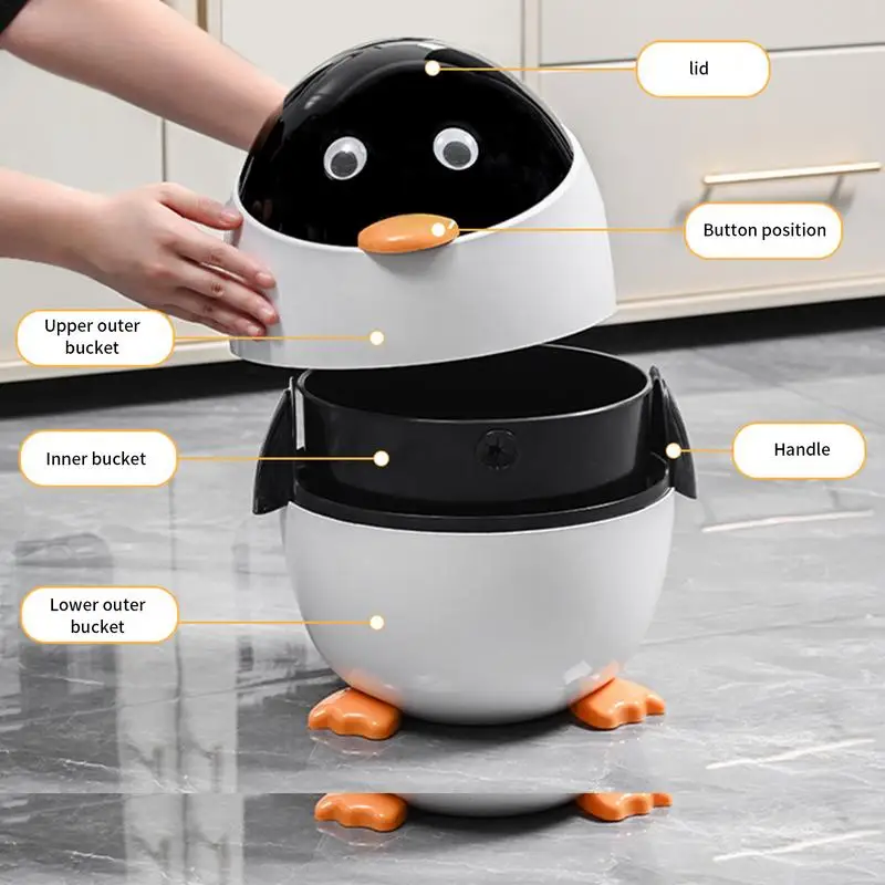 Animal Trash Can Cartoon Waste Bin For Kids Room Penguin Trash Bin Desk Garbage Can Animal Shaped Trash Can Wastebasket For Car