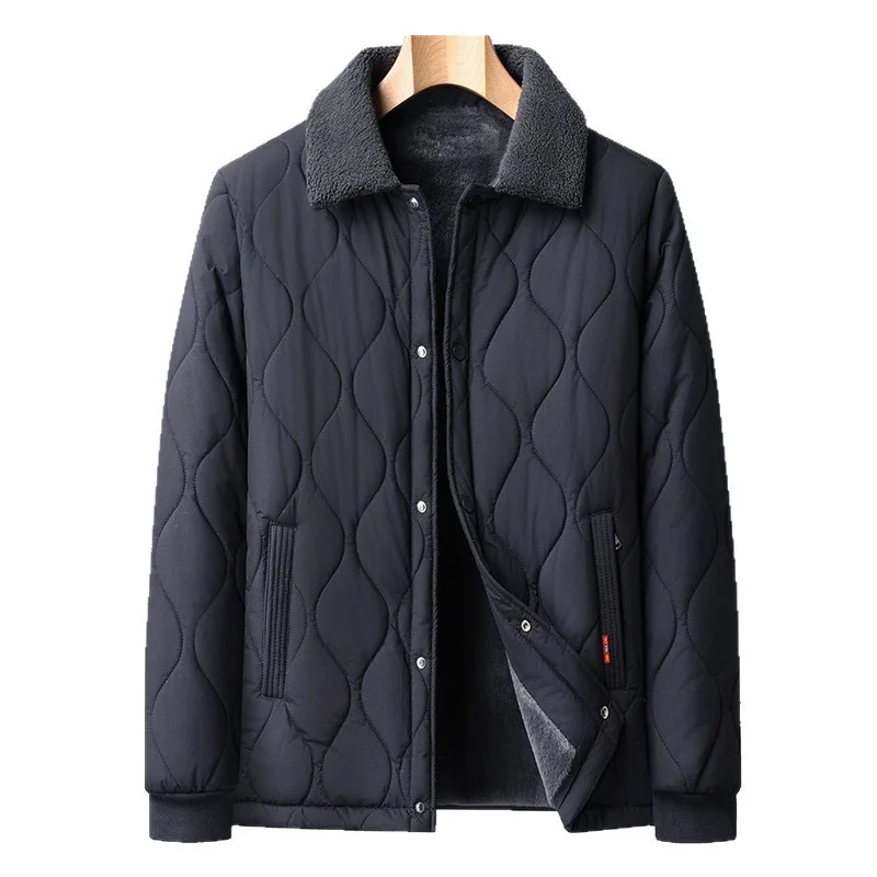 New Autumn/Winter Solid Color Fleece-Lined Thickened Warm Windproof Cotton Jacket Men's Casual Loose Sports Plus Size Outerwear