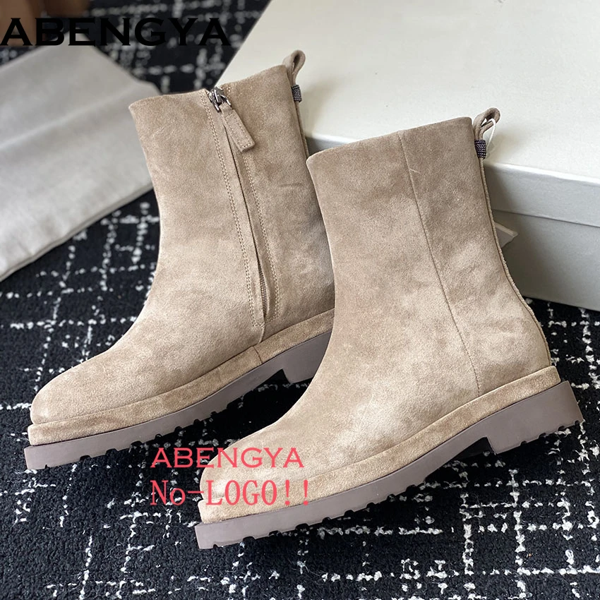 New Cow Suede Leather Flat Kni - Women'S Shoes Chelsea ulasan dan harga