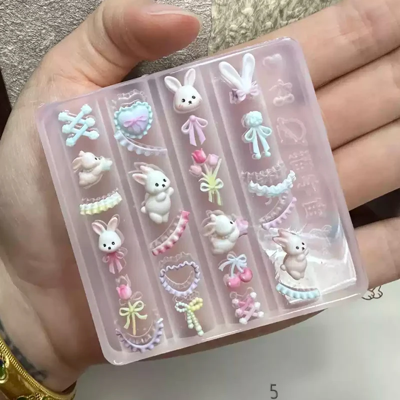 Lace Bowknot Bunny 3D Silicone Mold Nail Art Decoration Nails DIY Design Silicone Nail Template Nail Mold