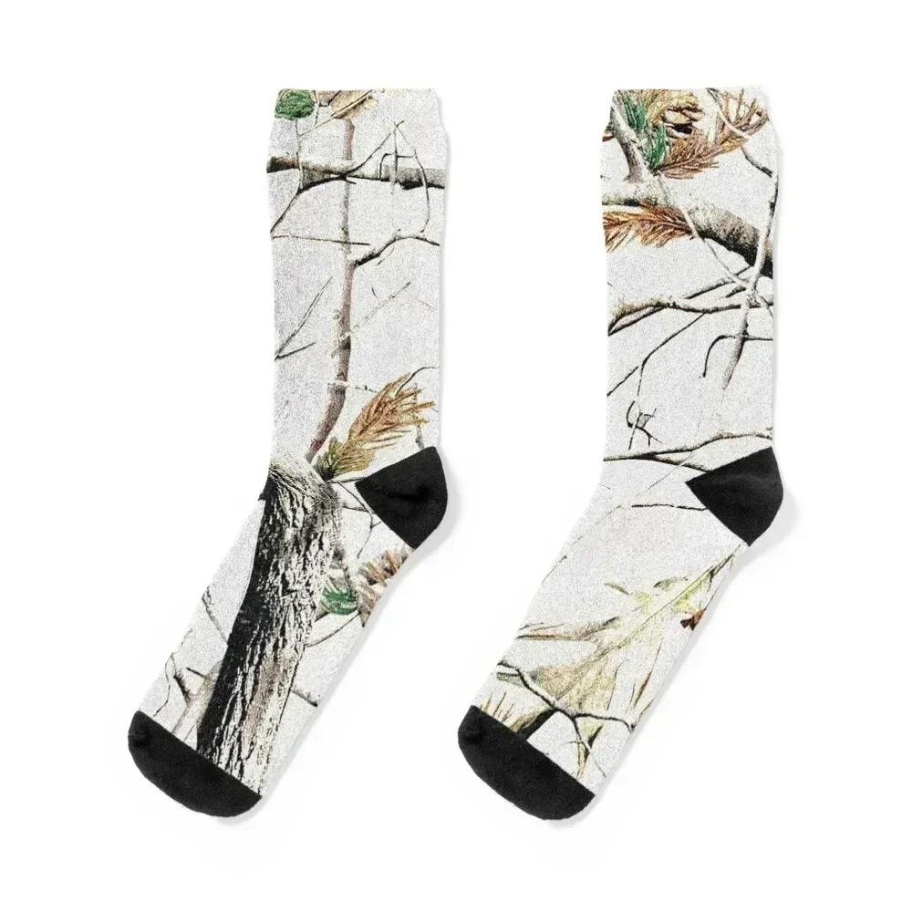 

White snow winter camo tree branches leaves Socks gift luxe Stockings compression Crossfit Socks For Women Men's