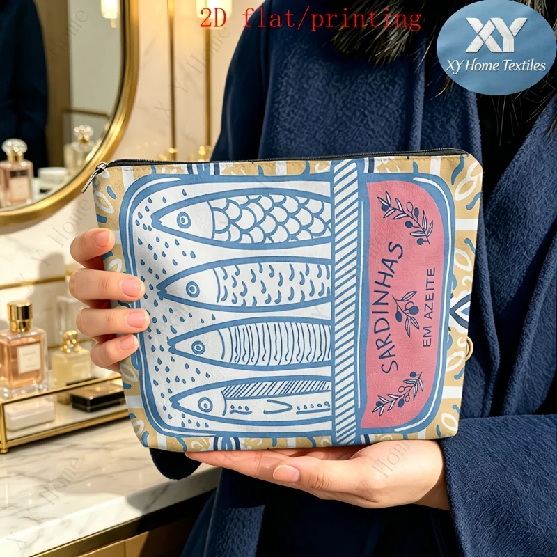 Vintage Sardine Can Handbag Southern European Style Makeup Bag Blue Pink Hand Painted Fish Zipper Organize Fashion Travel Bags