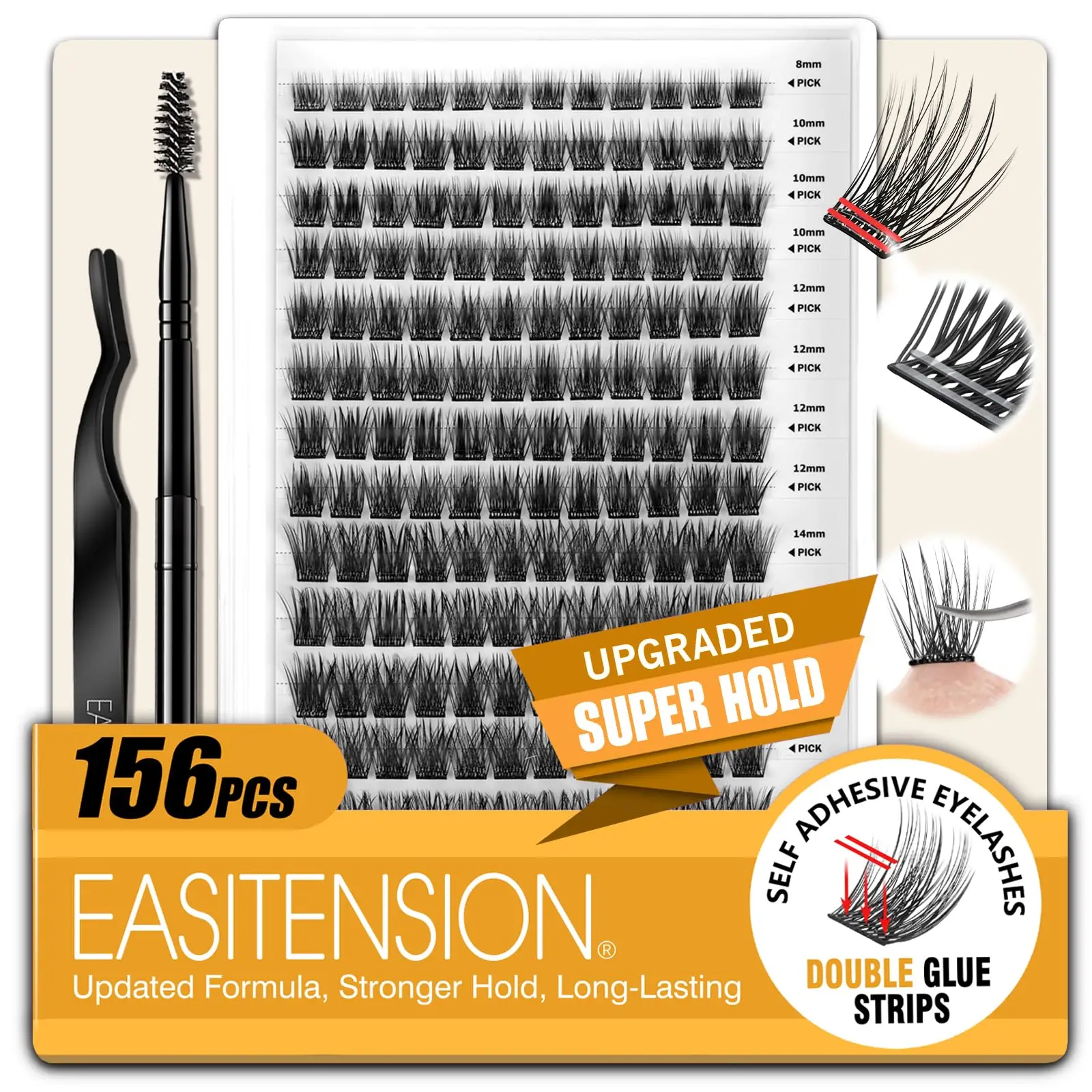 EASITENSION No Glue Needed Self Adhesive Cluster Lash Diy Adhesive Cluster Lashes Extension Reusable Glue-free Lashes