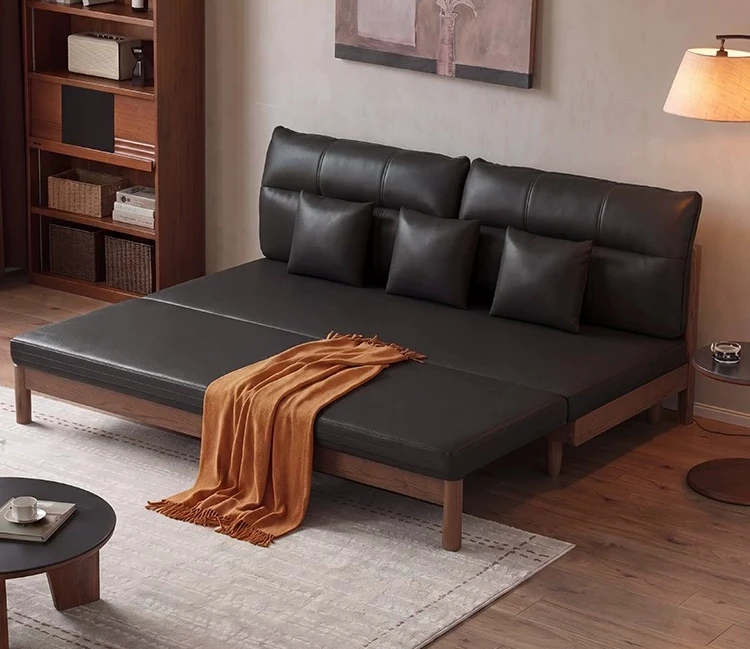 

PYJ leather sofa integrated dual-purpose double living room small apartment wide oak sofa
