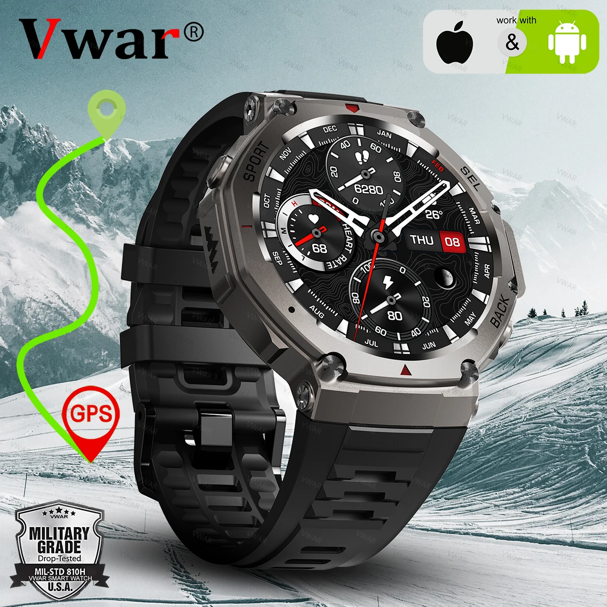 

New T-Rex 3 Dual-Band GPS Military Smart Watch 48mm 10ATM Water-Resistant 500mAh Battery Compass Altimeter Smartwatch For HUAWEI