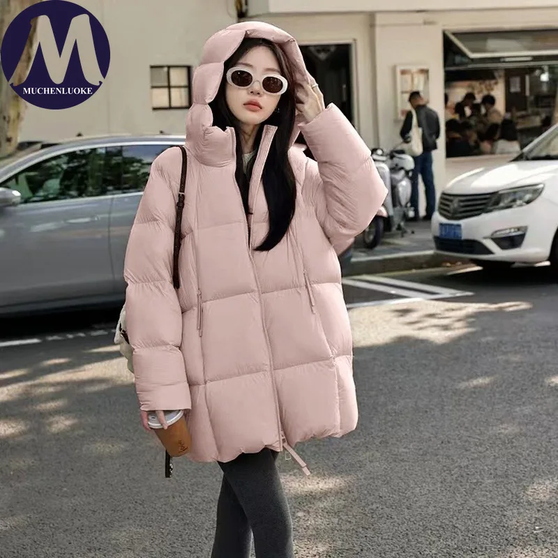

Women's Winter Jacket 2025 New Elegant Long Sleeved Hood Keep Warm Coat Korean Fashion Casual Loose Women Thicken Short Parkas