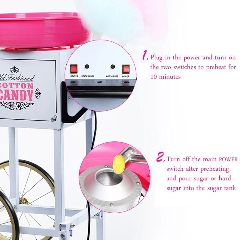 Cotton Candy Machine High-power Commercial Fancy Electric Mobile Stall Cart Color Cotton Candy Machine