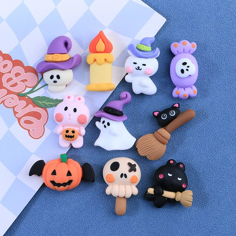 10 Pcs New Cute Mini Halloween Pumpkin Flat Back Resin Cabochons Scrapbooking DIY Jewelry Hairpin Craft Decoration Accessorie