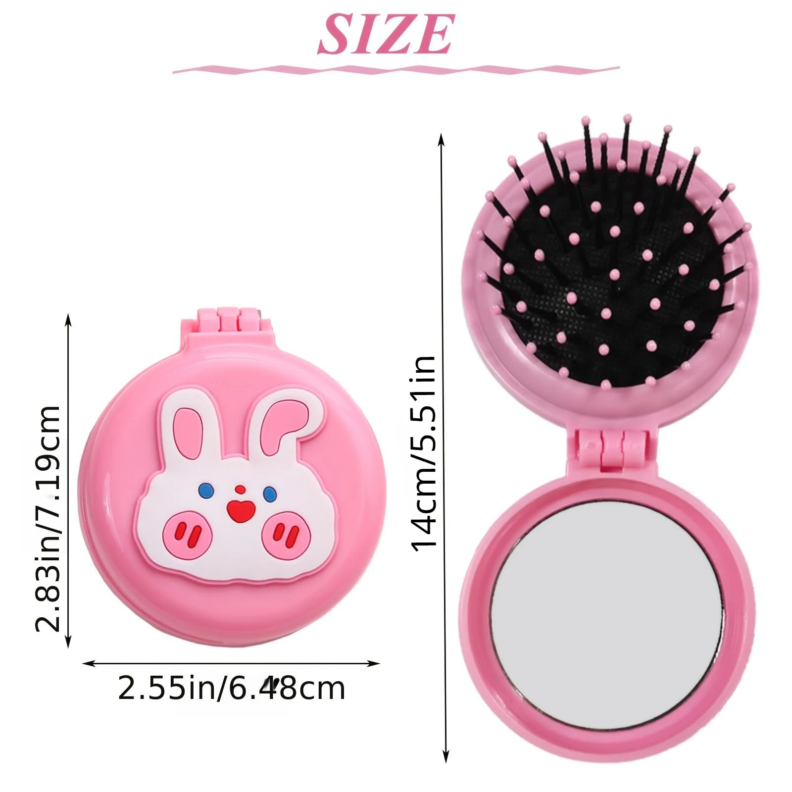 Cute Folding Mini Pocket Hair Comb with Mirror for Women and Girls Round Hair Brush Compact Travel Size Hair Massage Comb