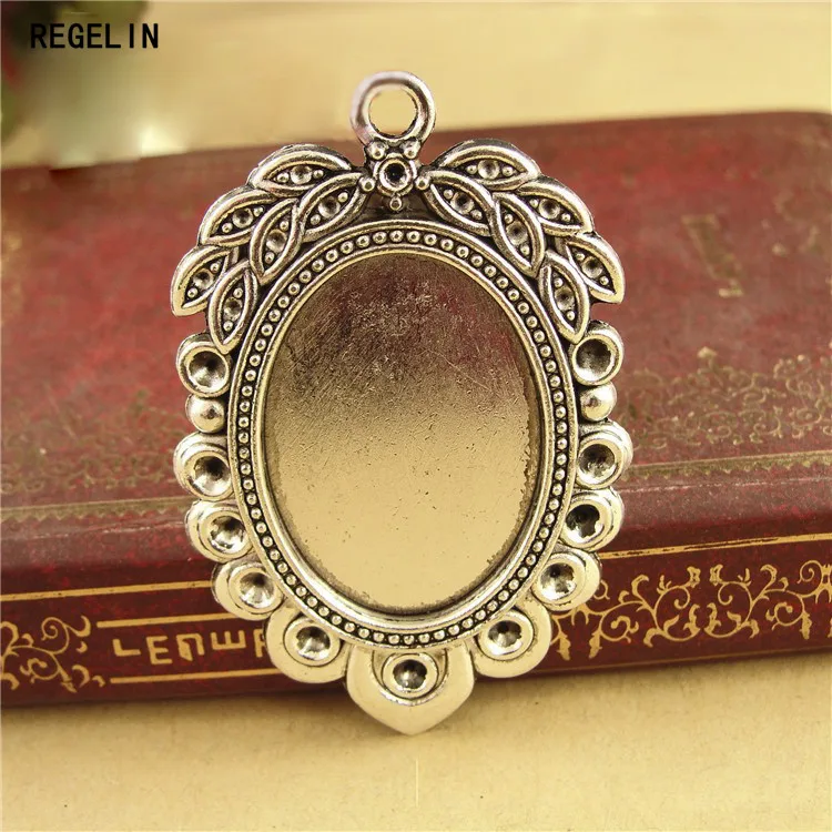 REGELIN 10pcs Antique silver/Antique Bronze Simple Oval Cabochon Settings Pendant Blanks Metal Jewelry Findings Fit 18*25mm Diy