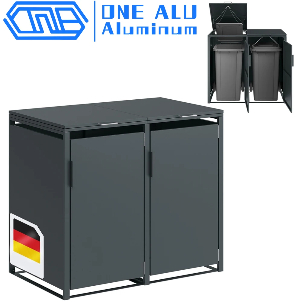 Galvanized steel 60L outdoor trash can saves space and opens the top garden garbage storage shed for easy use