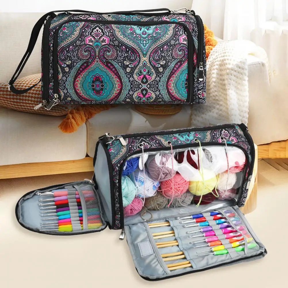 Needle Accessories Case Yarn Storage Bag Large Capacity Exquisite Pattern Multi-grids Multifunctional Crochet Sewing Only Bag Ho