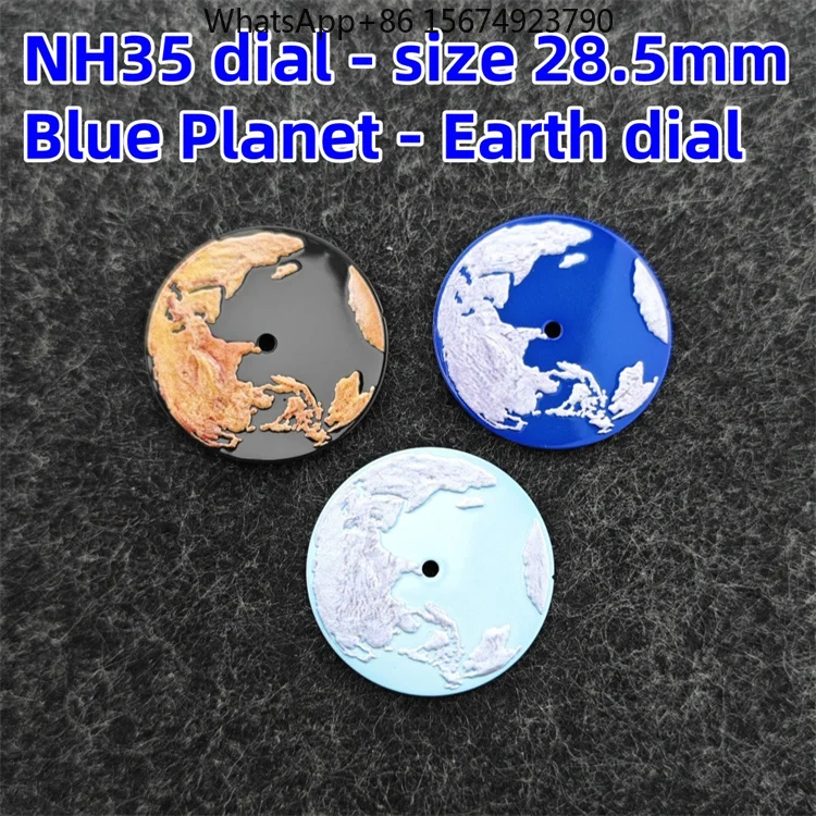 NH35 Dial Blue Planet Earth Mechanical Watch NH36 Watch Space Earth Surface Size 28.5mm