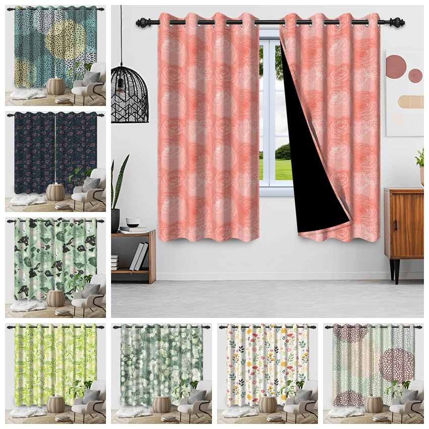 2pcs/set Floral Countryside Fresh Blackout Window Curtains Modern Style Bathroom Kitchen Bedroom Window Decor Polyester Curtains