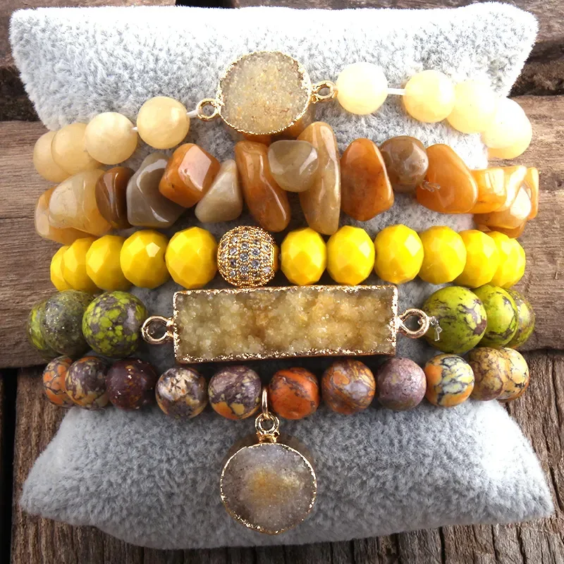 Hot Sale at AliExpress Bohemian Stack Bracelet Natural Gemstone Mixed Vug5PCSWomen's Bracelet Set Bracelet