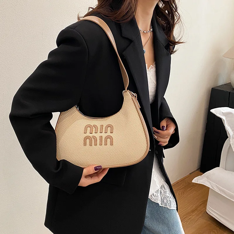 Summer 2026 Korean Style Crescent Bag Puffy Quilted Convertible Top Handle Underarm Crossbody Purse