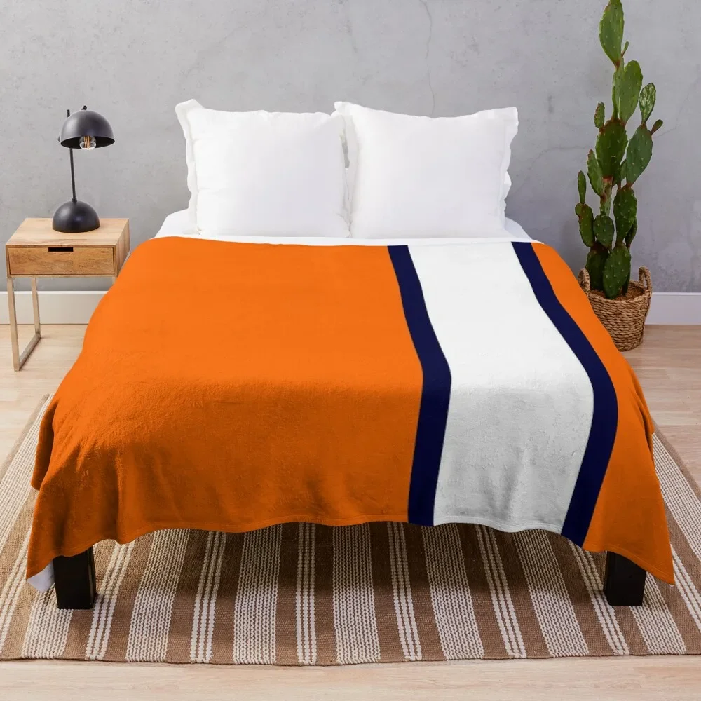 

Luton Town Retro Away 1977 -78 Orange and White Navy Bars Throw Blanket Machine Washable Soft Warm Blanket