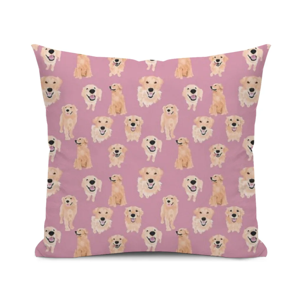 Golden Retrievers on Pink Cushion Office Classroom Chair Cushion Couch Pillow Bedroom Floor Winter Thick