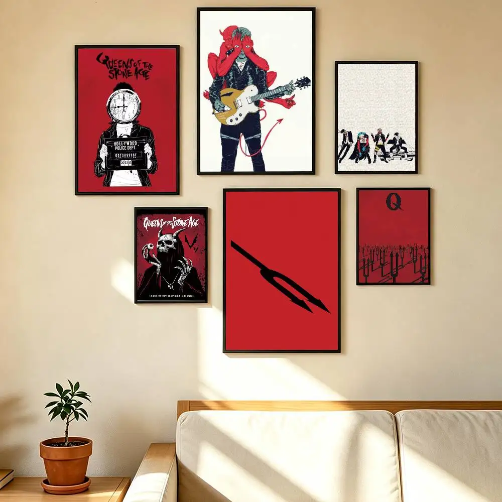 Q-Queens Of The Stone age Poster Waterproof Wall Art Sticker For Bar Living Room Vintage Decor High Quality Print Gift
