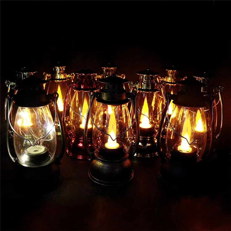 Vintag Candle Lanterns for Indoors 12Pcs Mini Lantern with Flicker Candles Small Hanging Lanterns for Home Decor Copper