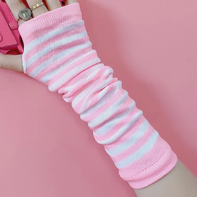 Guantes de dibujos animados rosas para niñas, guantes de invierno de medio dedo para Cosplay, accesorios de Anime, calentadores de brazo de regalo