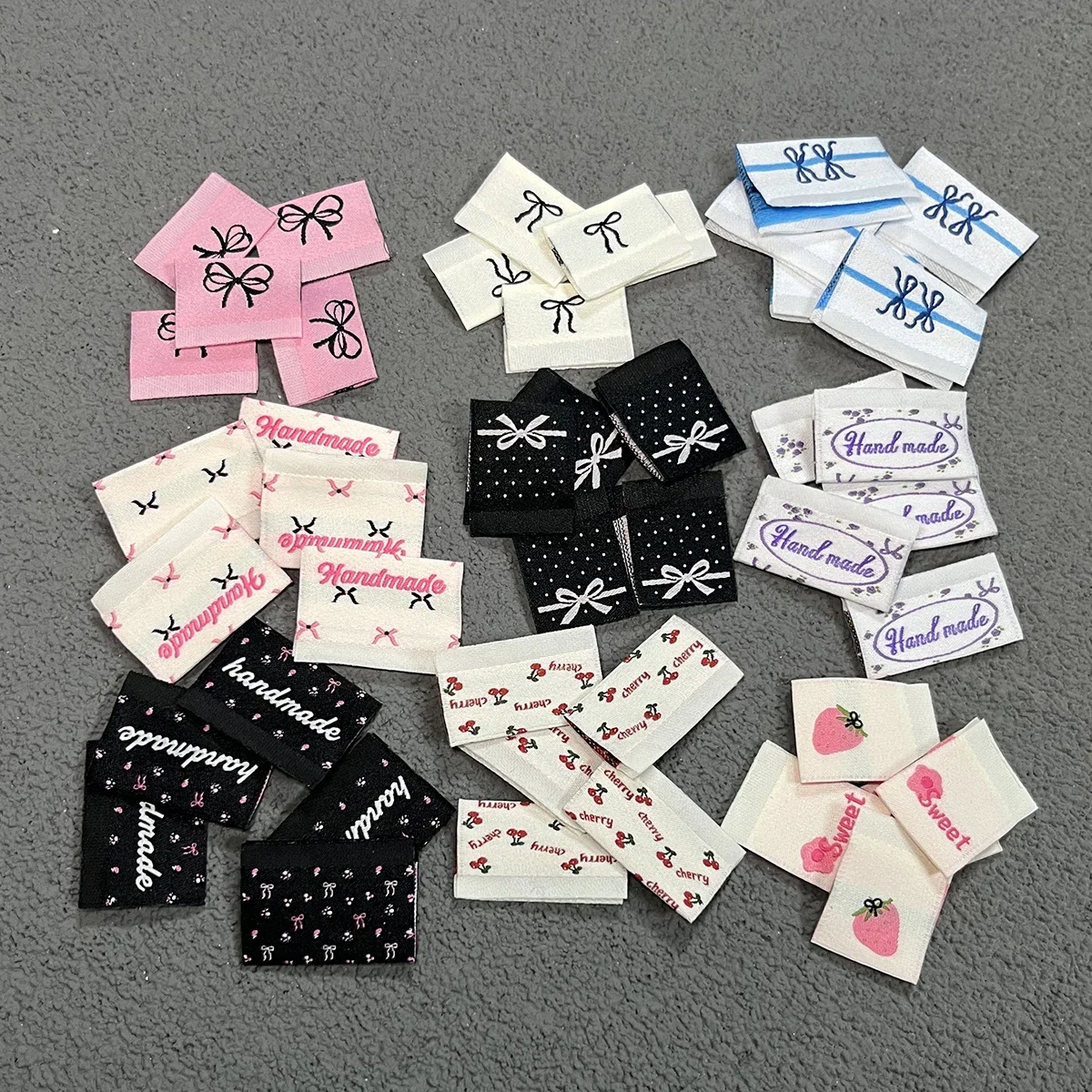 Spot folding  side label, bow handmade clothing woven label，handmade sewing DIY accessories