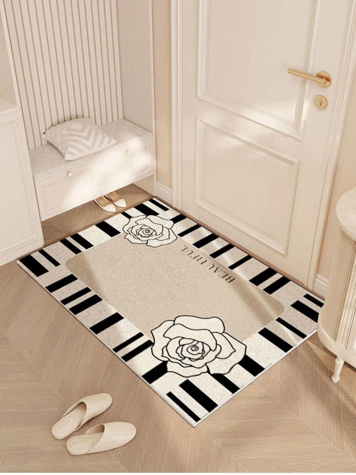 

Entrance Door Mat Anti-Slip Indoor Outdoor Mat PVC Material Simple Style Plant Floral Pattern Machine Knitted Carpet
