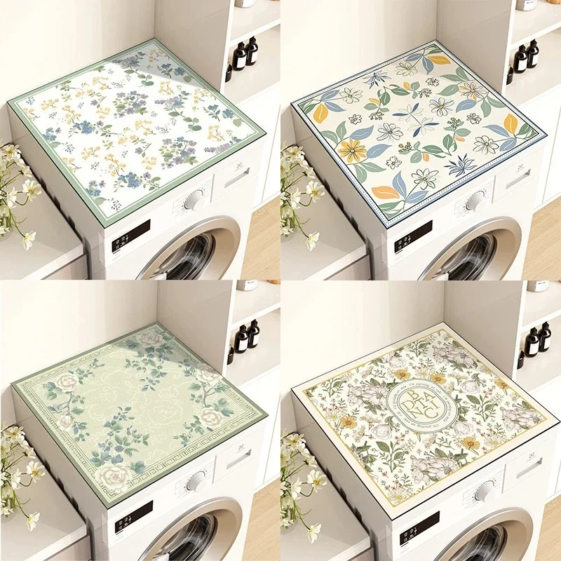 VIKAMA Fresh Pastoral Flower Printed Dust Cover Mat Non-slip Shock Absorbing Decor Pad For Laundry Washing Machine Dryer