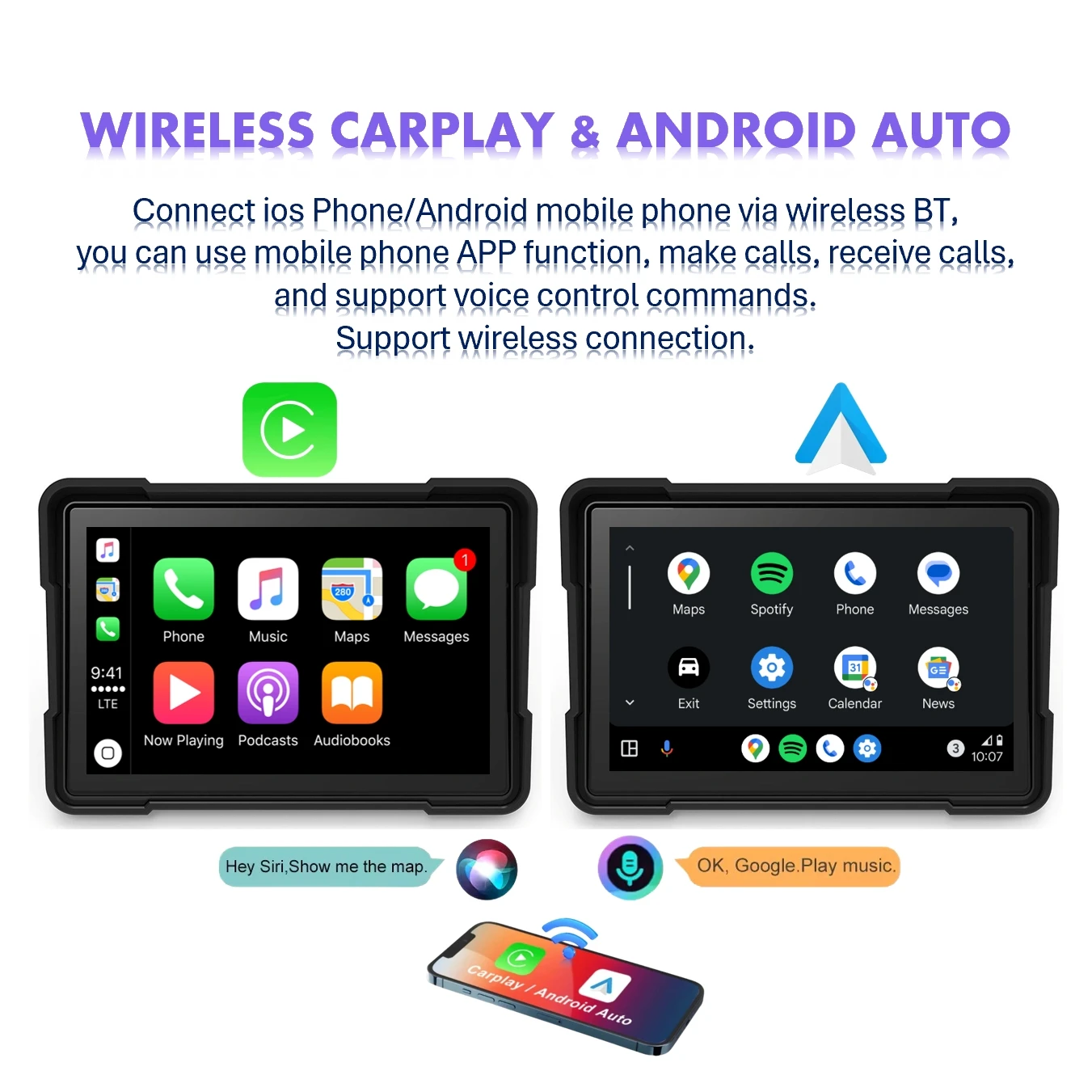Zmecar Hot Sale Motorcycle IP67 Touch Screen 5/7 Inch TPMS DVR GPS Navigator FM BT Android Auto Wireless Carplay 1 Year Warranty