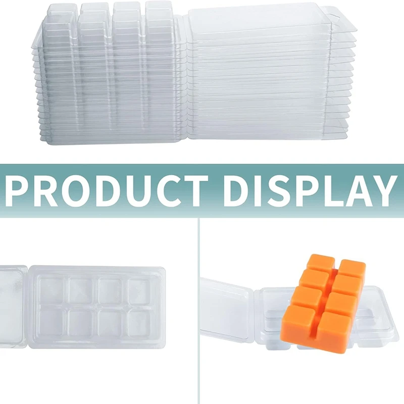 50 عبوة من حاويات تذوب الشمع 8 تجويف قوالب شمع بلاستيكية فارغة شفافة مكعبات صدفي لصهر الشمع