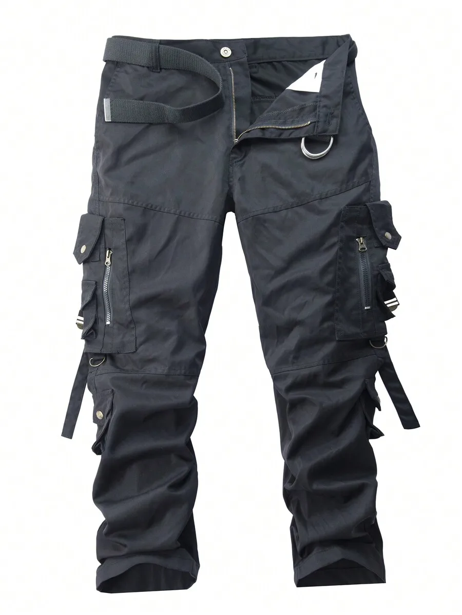 yuehaibao Multi-Pocket Cargo Pants, Mid-Waist, For Men (Belt Not Included), Fall