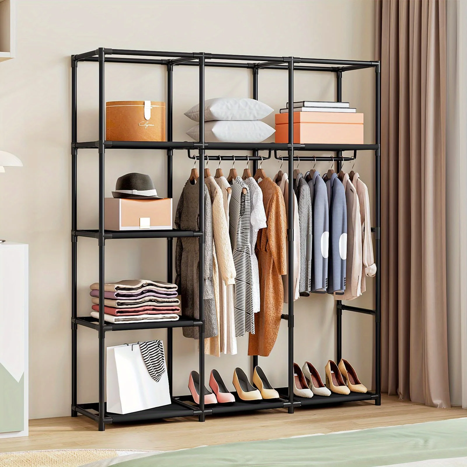 Portable Hanging Wardrobe Closet Organizer – Metal Frame with Non-Woven Fabric Panels, 51 Inch Tall, Foldable & Space-Saving Sto - view 7