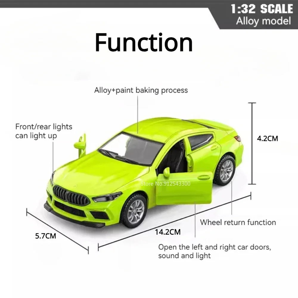 Modèle de voiture jouet M8 1:32 avec 2 portes, lumière musicale ouvrable, voitures de Police rétractables, Collection de jouets en alliage moulé sous pression pour enfants, cadeaux