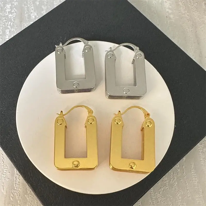 Brass Rhinestond Rectangle Earrings Women Jewelry Punk Party T Show Gown Runway Korean Japan INS