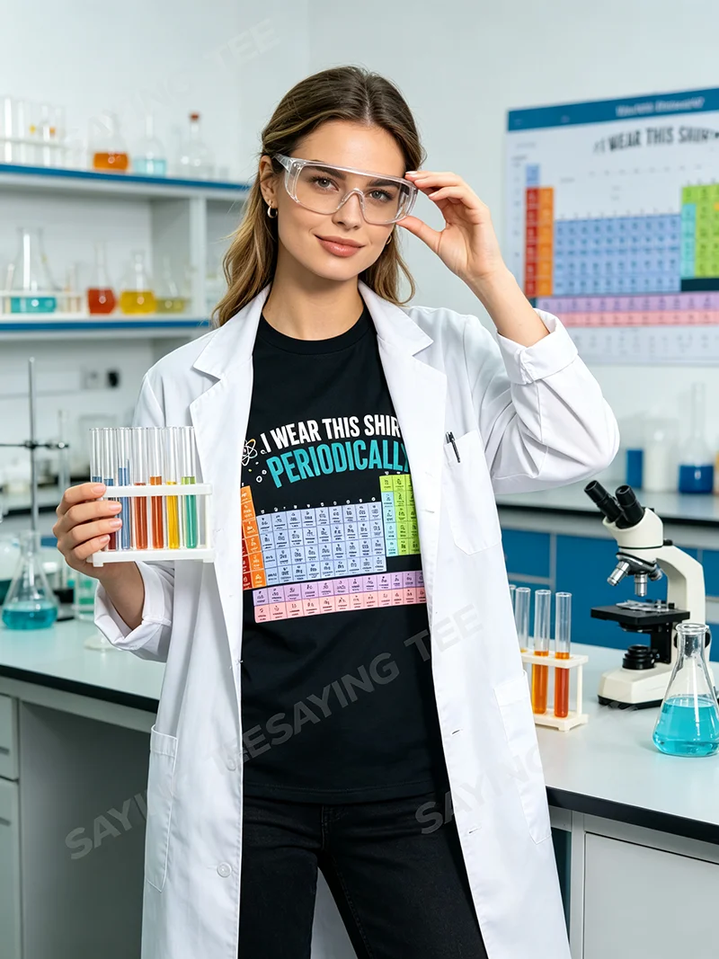 Ich trage dieses Hemd gelegentlich als Chemie-Periodensystem-T-Shirt, Y2k, personalisierte Streetwear-Kleidung, Chemie-Liebhaber-Grafik-T-Shirt – Detail 4