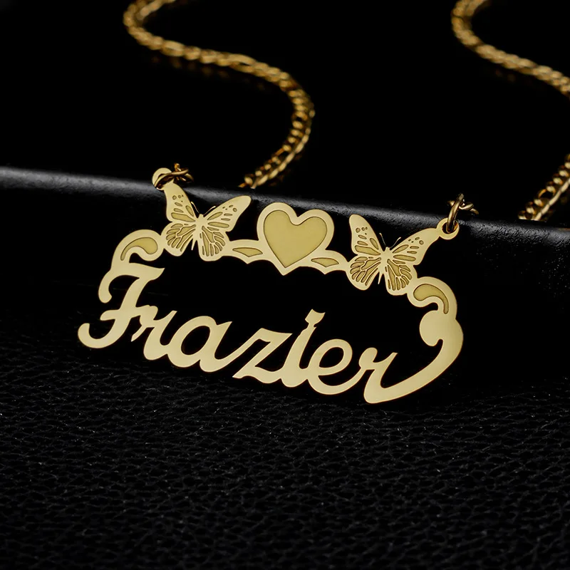 

Personalized Stainless Steel Butterfly Love Necklaces European America Fashion Custom Name Necklace Pendant Jewelry Dropshipping