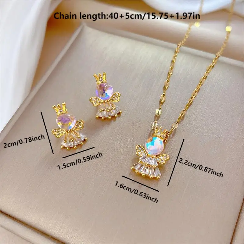 2023 New Hot Selling Jewelry Set Symphony Zircon Decorated Little Angel Pendant Necklace Earring Set Suitable for Daily Wear