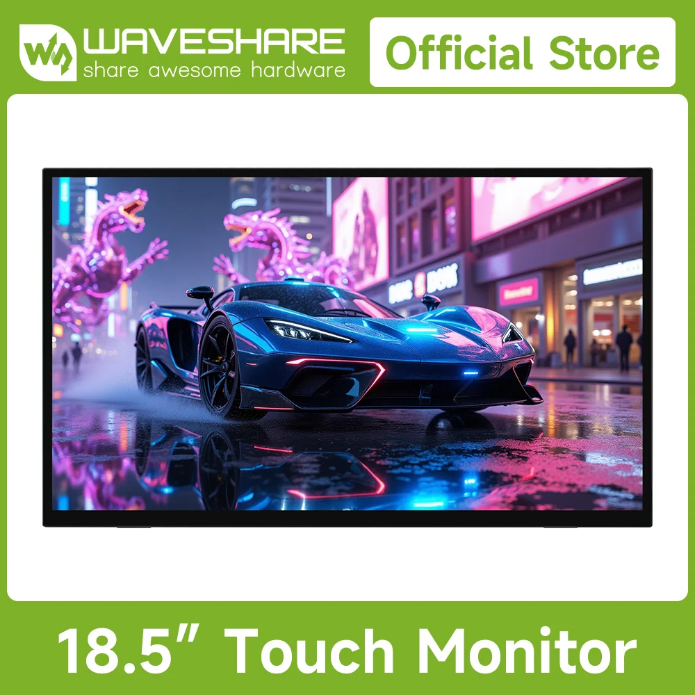 Waveshare Luckfox 18.5inch Touch Monitor With Stand, 1920 × 1080 120Hz, Mini HDMI Type-C Display for Raspberry Pi 5/4B/3B+/3A+