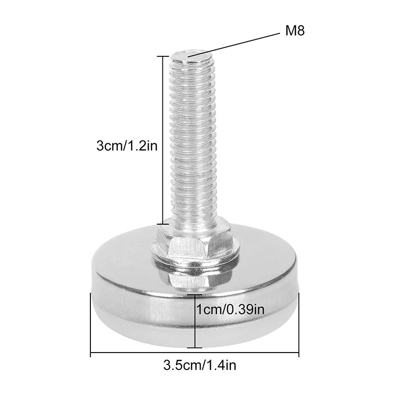 16PCs Furniture Foot Pad M8x30mm Adjustable Table Feet with T Nut Bolt for Chairs Cabinets Workbenches and Furniture Levelers