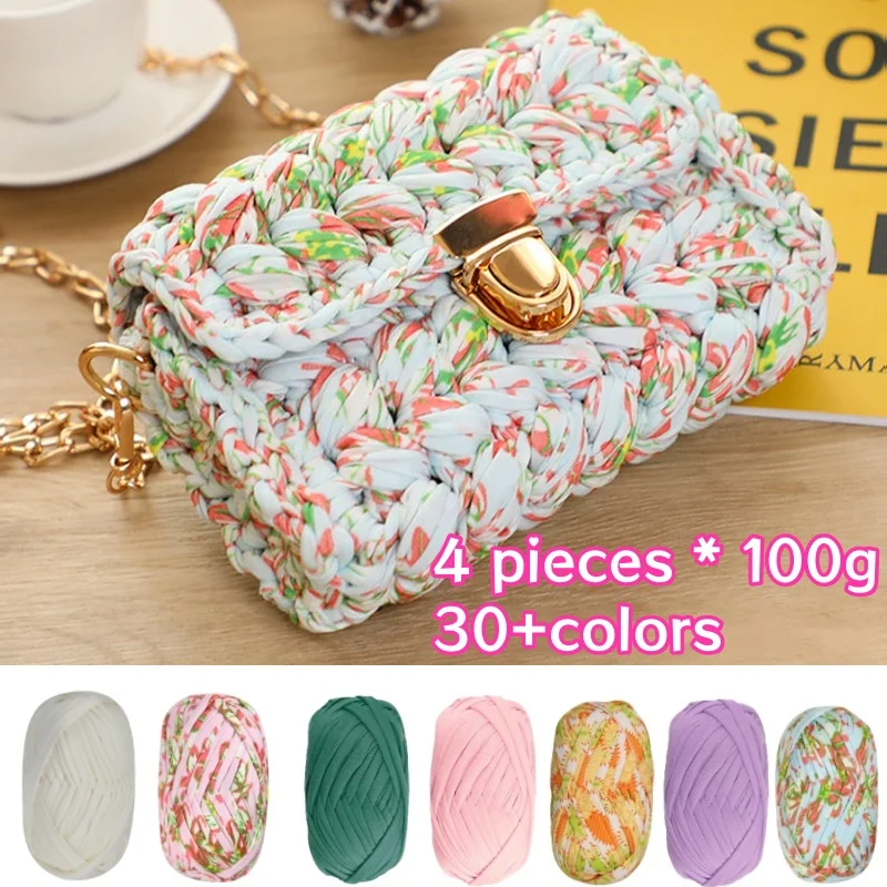 4Pcs 100g/Pc Szydełkowa taśma dziewiarska T Shirt Gruby pasek tkaniny Przędza Rzemiosło do ręcznego dziania DIY Mata Slipper Basket line