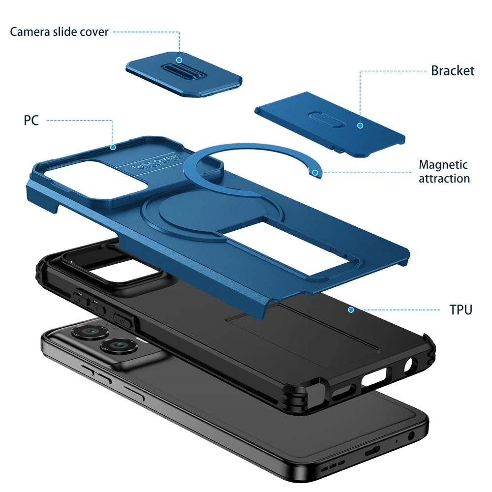 Luxuriöse Rüstungs-Magnethülle für Moto G Play Power 5G Edge Stylus 2024 2025, Objektivständer, schlanke Rückseite, kabellose Ladehalterung – Detail 11