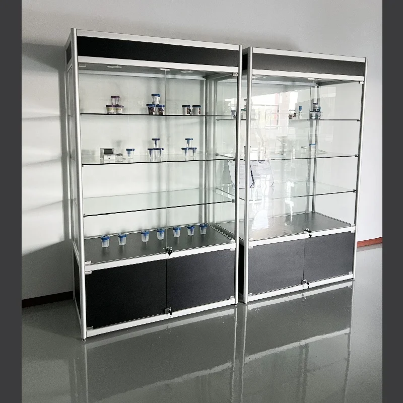 armario de exibicao personalizado preto com luz led vitrine de madeira exibicao de vidro venda quente 01