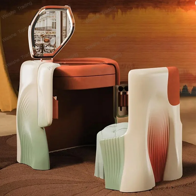 Italian light luxury retractable dresser special-shaped with mirror modern lacquered makeup table with makeup stool